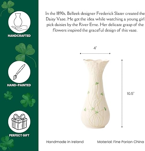 Miniatura 2 de Belleek Jarrón alto Daisy  Florero blanco hecho a mano con trébol de porcelana fina decoración irlandesa, 4 x 10.5 pulgadas