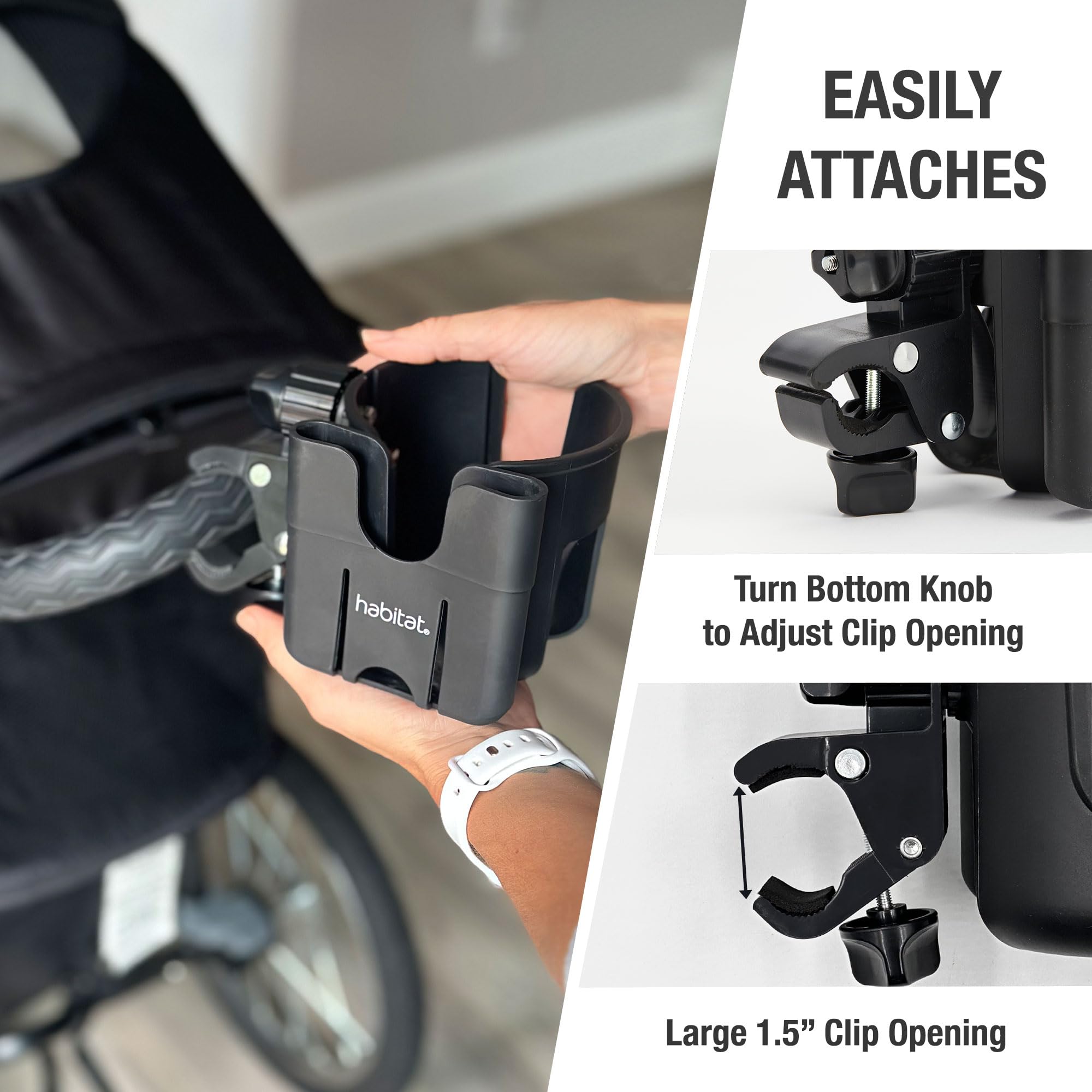 Habitat Soporte Universal para portavasos para Cochecito con Soporte para teléfono, Organizador Ajustable de Bebidas y teléfono para cochecitos de bebé, andadores, Bicicletas y Scooters, Regalo para