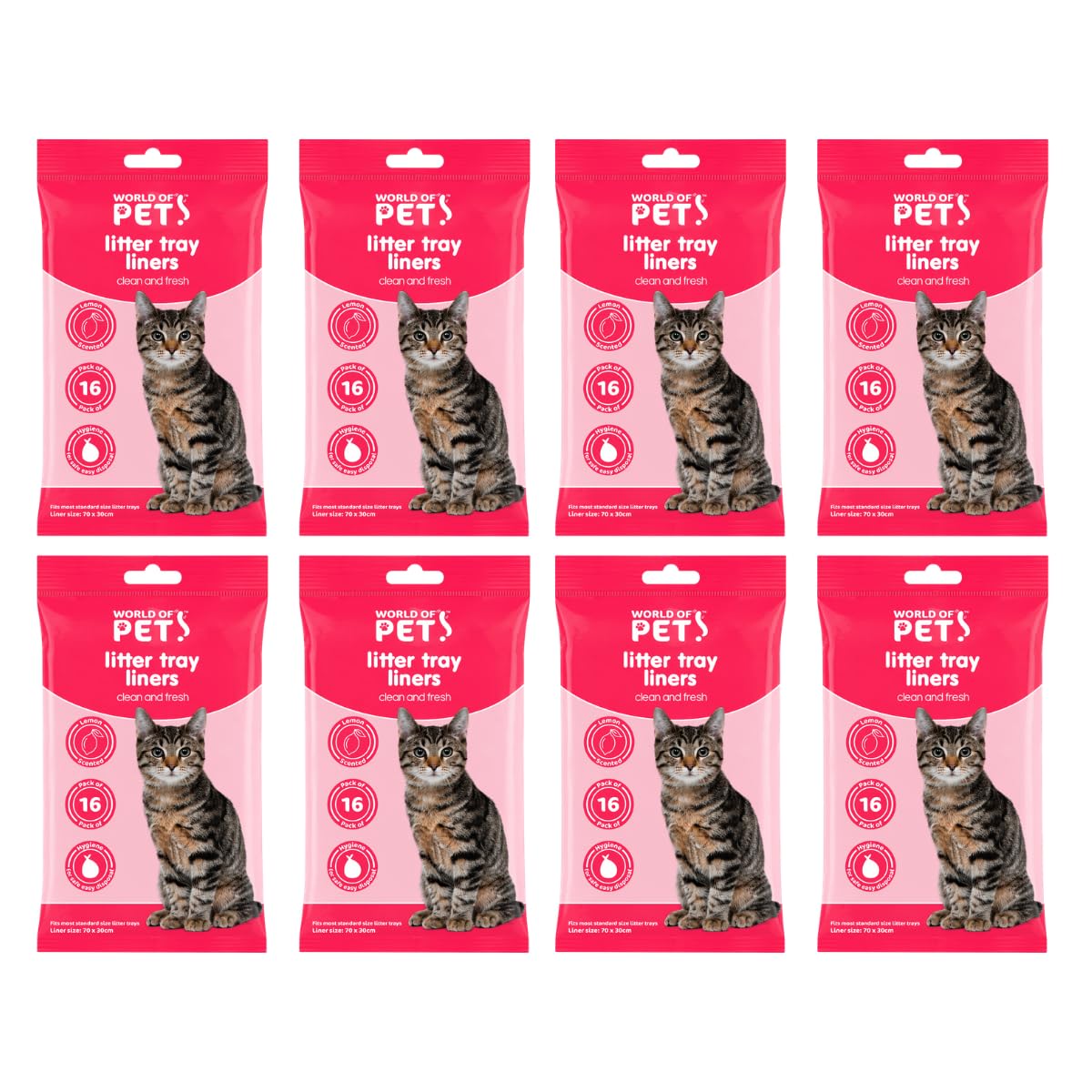Cat Litter Tray Liners Pack of 128, Large Disposable Litter Box Bags 30cm x 70cm, Easy Clean Hygienic Waste Disposal Liners for Cats, Strong and Practical Tray Protection for Home Use Lemon Scented