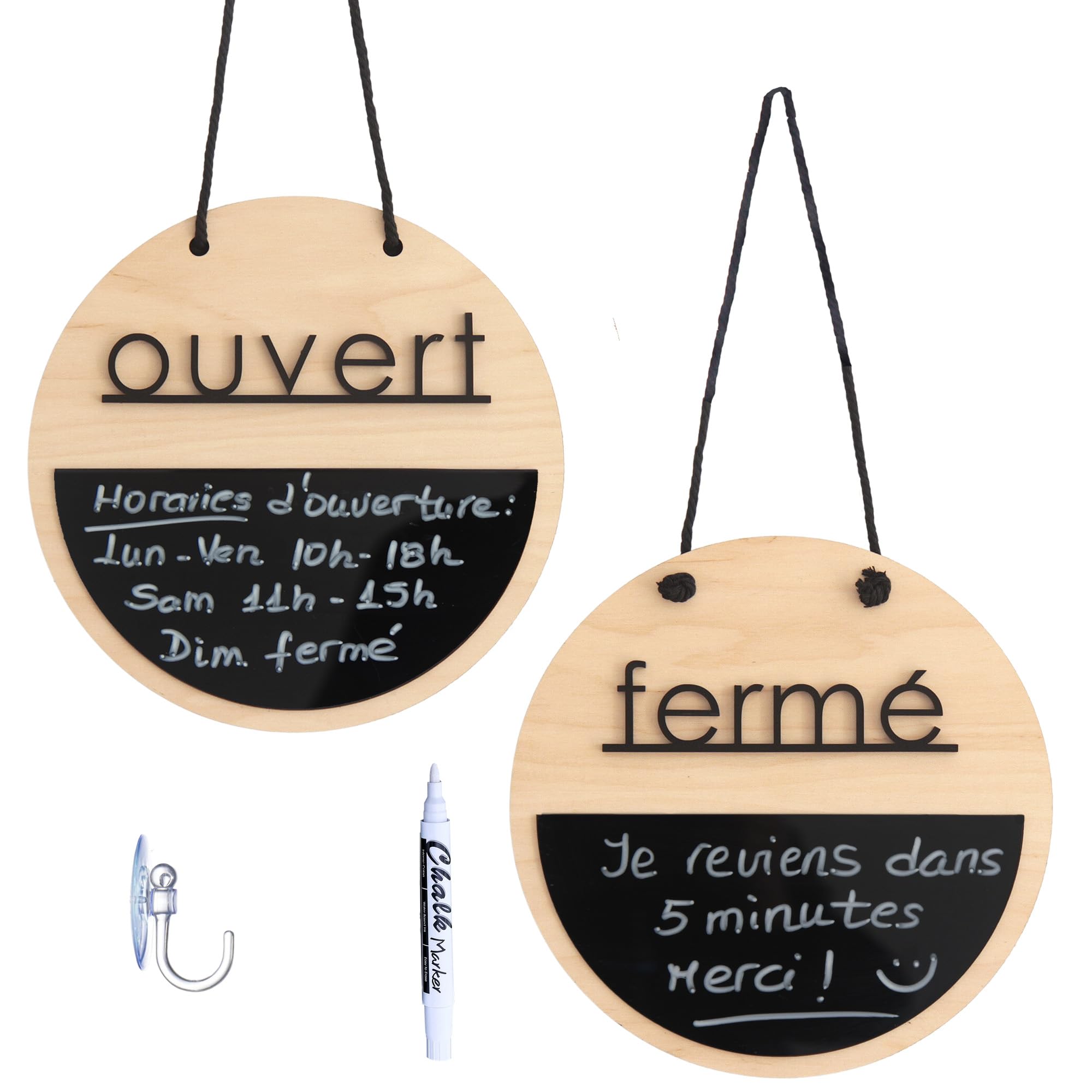 Smile BB - Panneau Ouvert Fermé Bois Naturel en Fracés pour Magasins