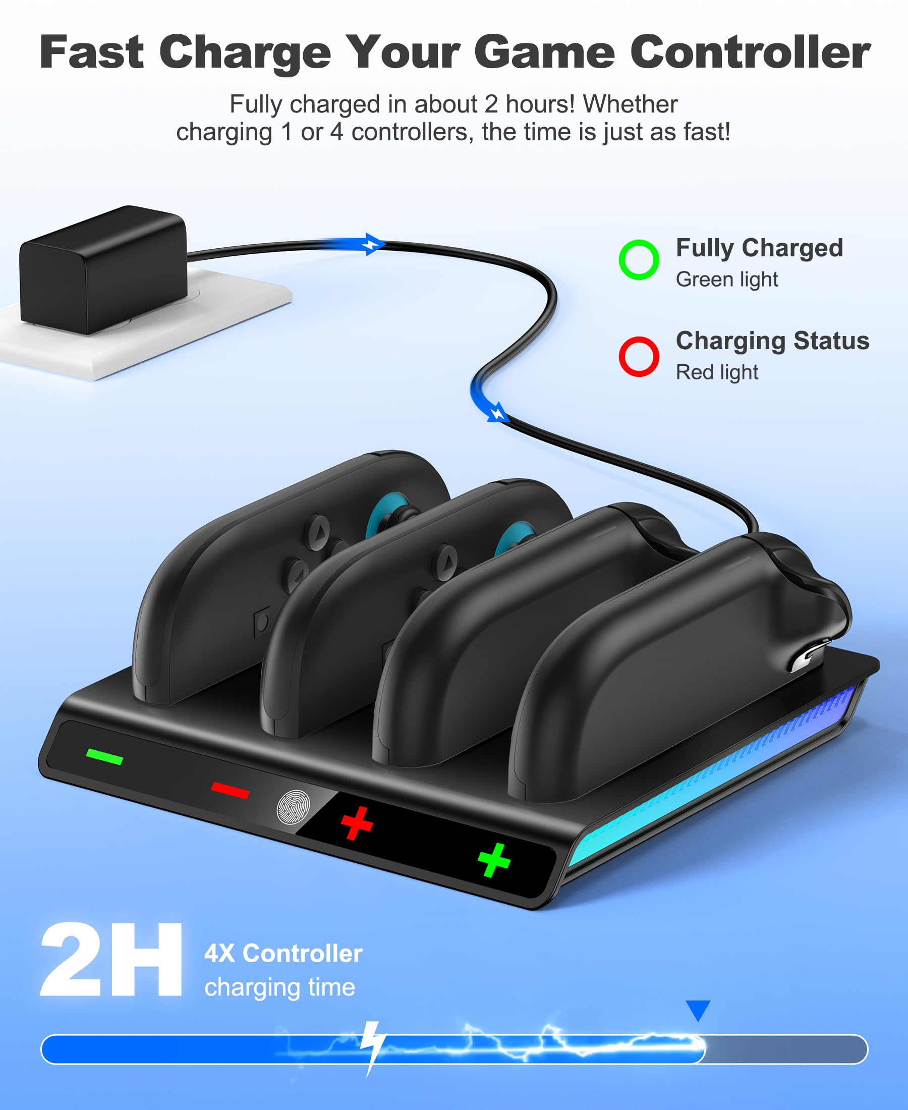 HELLCOOL Ladestation kompatibel mit Nintendo Switch 2 Joy Con, 2.5 Std Schnellladung LED RGB Licht, Halterung