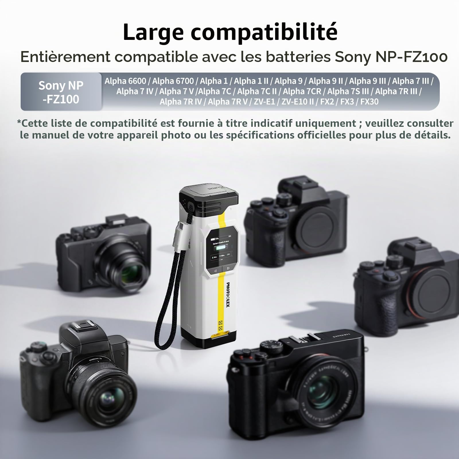 PHOTOOLEX NP-FZ100 Batterie Chargeur, BB Pro Chargeur Double avec Port 100W USB-C et Batterie intégrée de 16500 mAh, Compatible avec Sony Alpha A7III, A7IV, A7R V, A7R IV, A6700, A7R3, ZV-E1, FX3