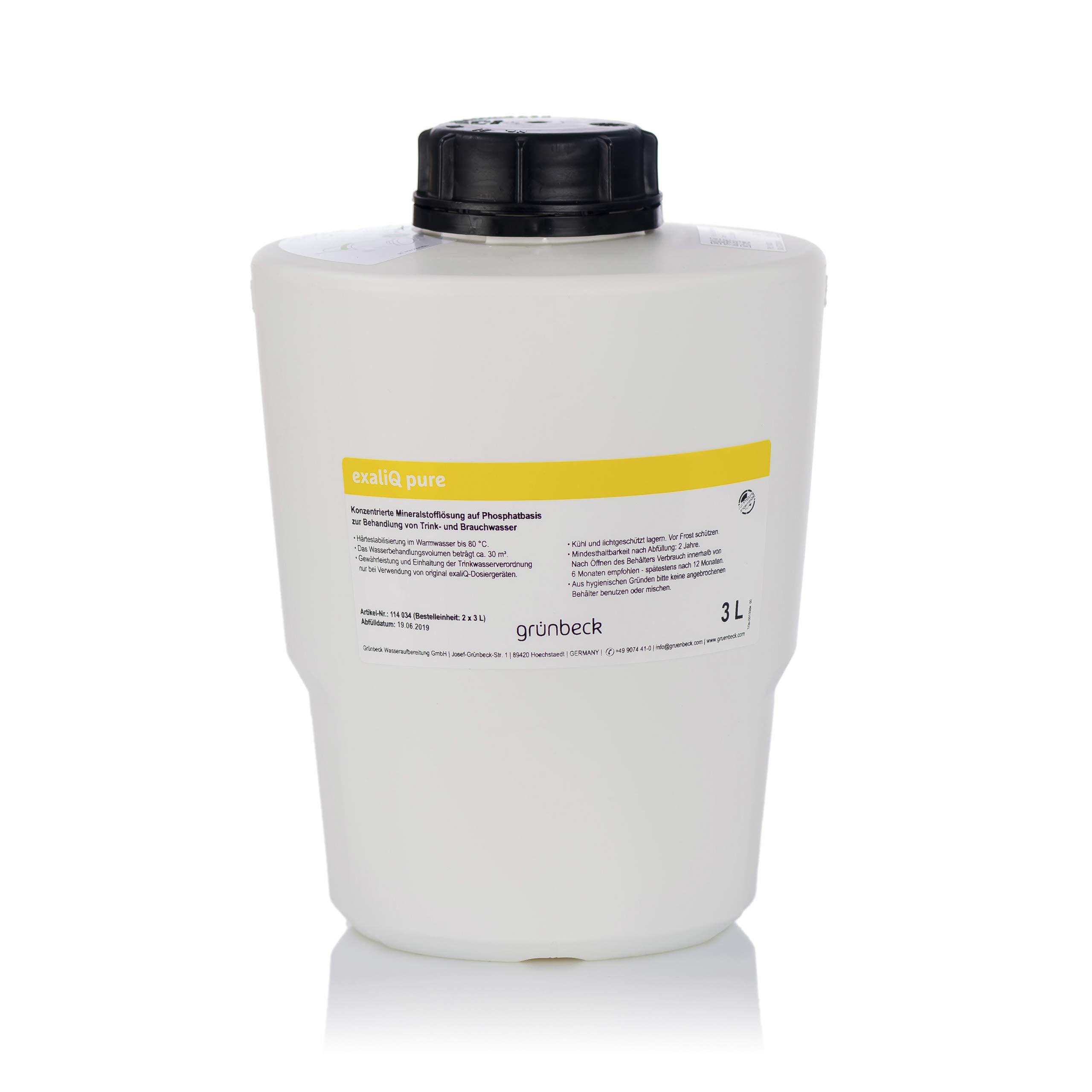 GRÜNBECK – Mineralstofflösung exaliQ pure | Mineralstofflösung zur Härtestabilisierung bei Solarsystemen und dezentralen Warmwasserbereitern. Reichweite 30 m³ | Inhalt: 2 × 3 Liter