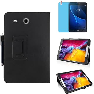 Slim Leather Case for Samsung Galaxy Tab E 8.0 Inch 2016 (SM-T375 T377 T378), Multi-Angle Stand Full-Protective Tablet Cover Book Case with Stylus Pen,Screen Film (Black)