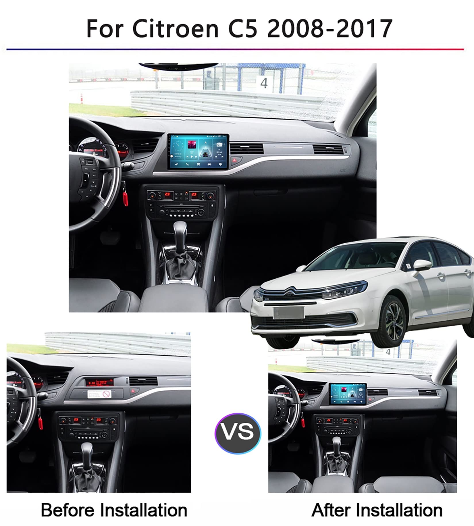 RoverOne Autoradio CarPlay Autoradio Pour Citroën C5 2 2008-2017 Android Écran Tactile Bluetooth WiFi Lecteur Radio