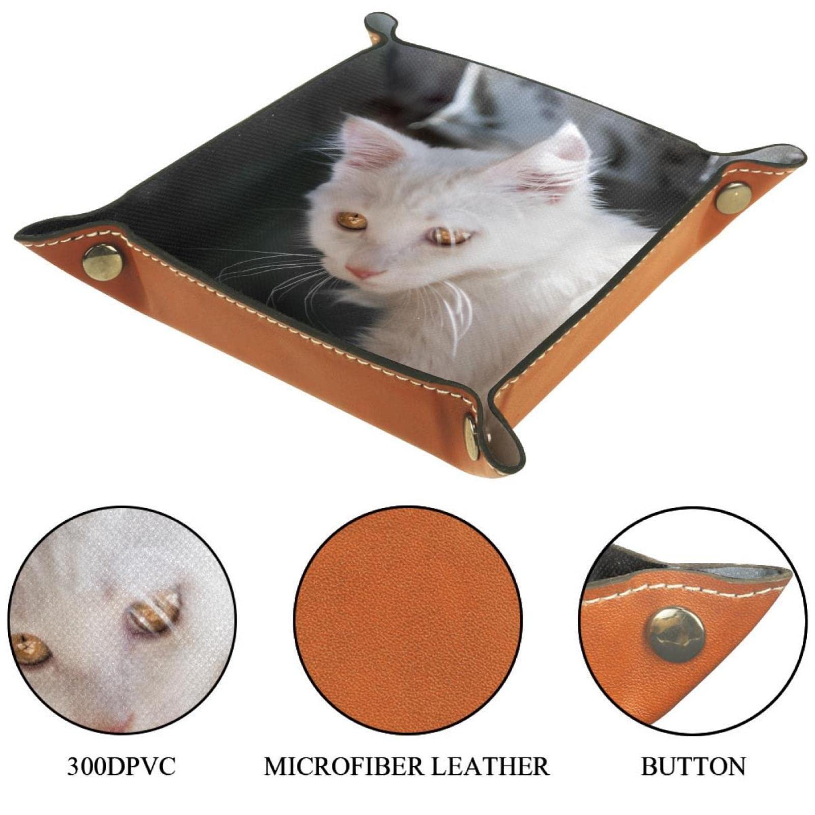 Amazon｜レザートレイ、小物トレー 、アクセサリー収納トレイ、白猫の写真、収納キーコインジュエリーウォッチ用｜ジュエリー収納 オンライン通販