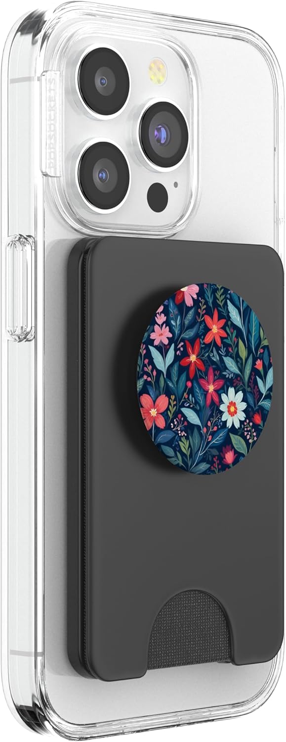 Colorful Flowers and Leaves Floral Pattern PopSockets PopWallet for MagSafe