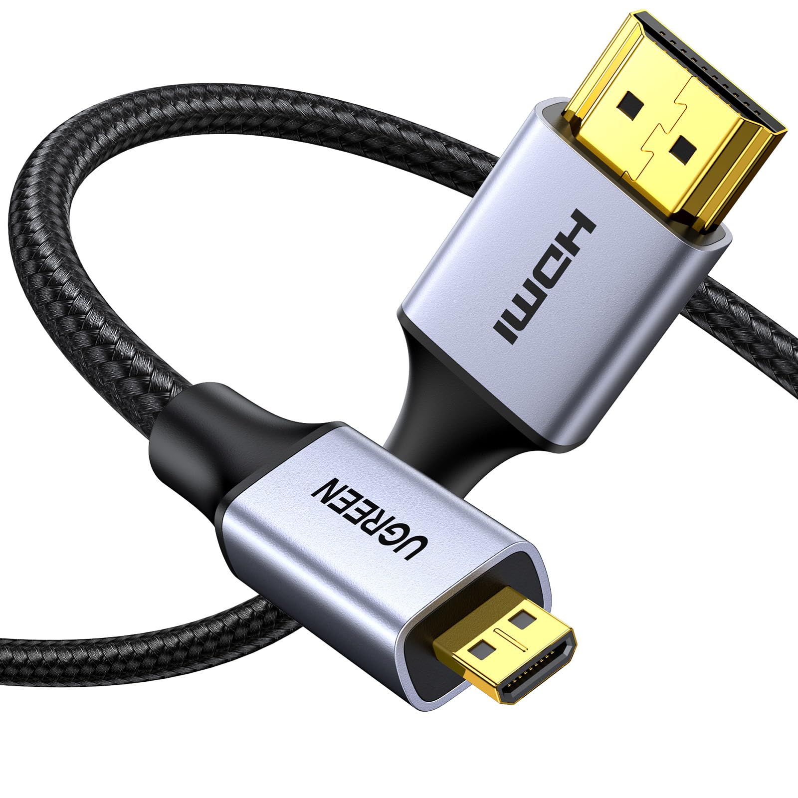 UGREEN Câble Micro HDMI vers HDMI 4K 60Hz Câble Mâle vers Mâle Micro HDMI2.0 Nylon Tressé 3D ARC HDR Compatible avec Asus Zenbook Huawei MediaPad Raspberry Pi 4 Hero 7 6 5 Moniteur Caméra (1M)