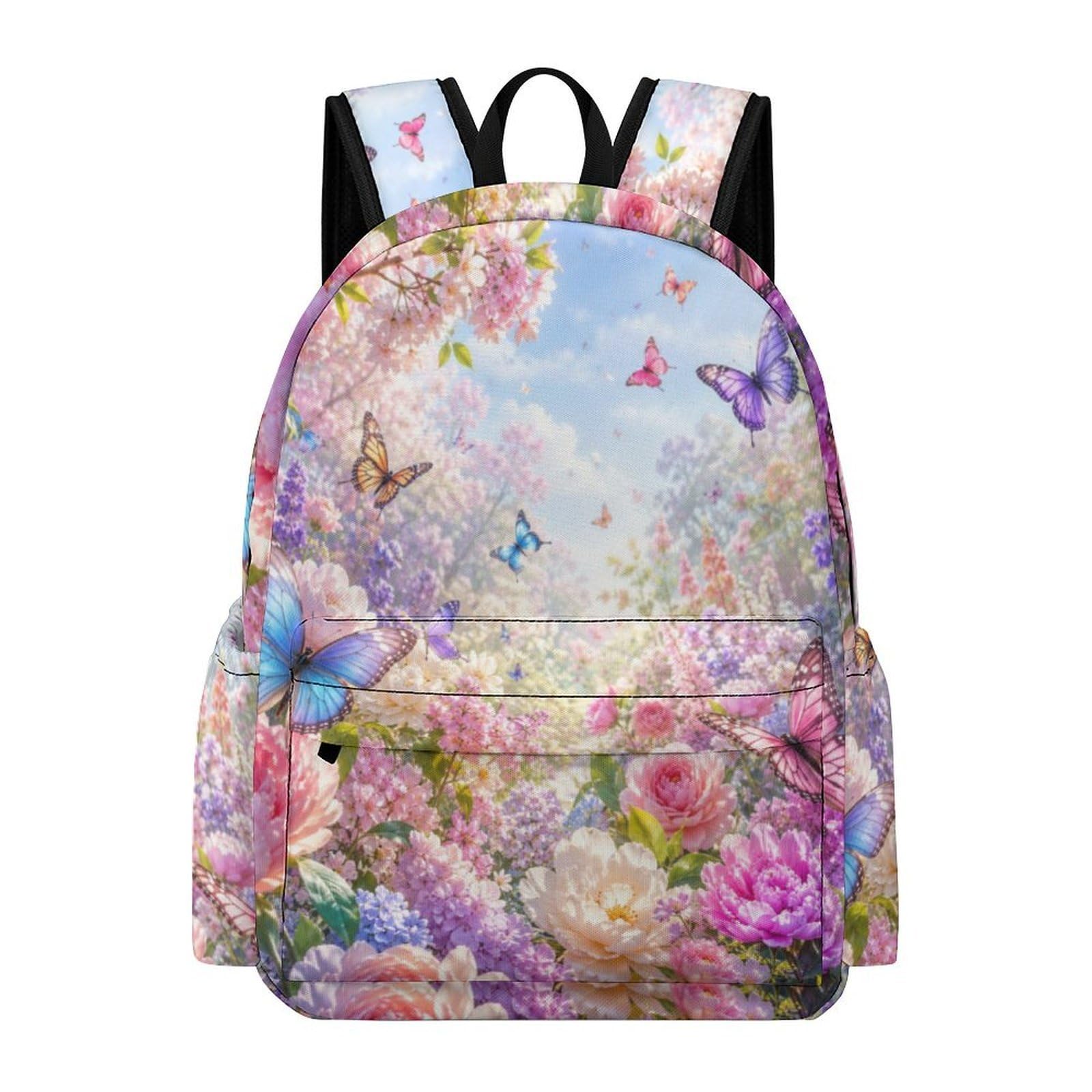 TPISLI Flowers Butterfly Daypack Kids Ages 7-10 Flowers Rucksack Girls School Years 4-8 Durable Lightweight Spring Outing Backpack Primary School Travel Daily Use