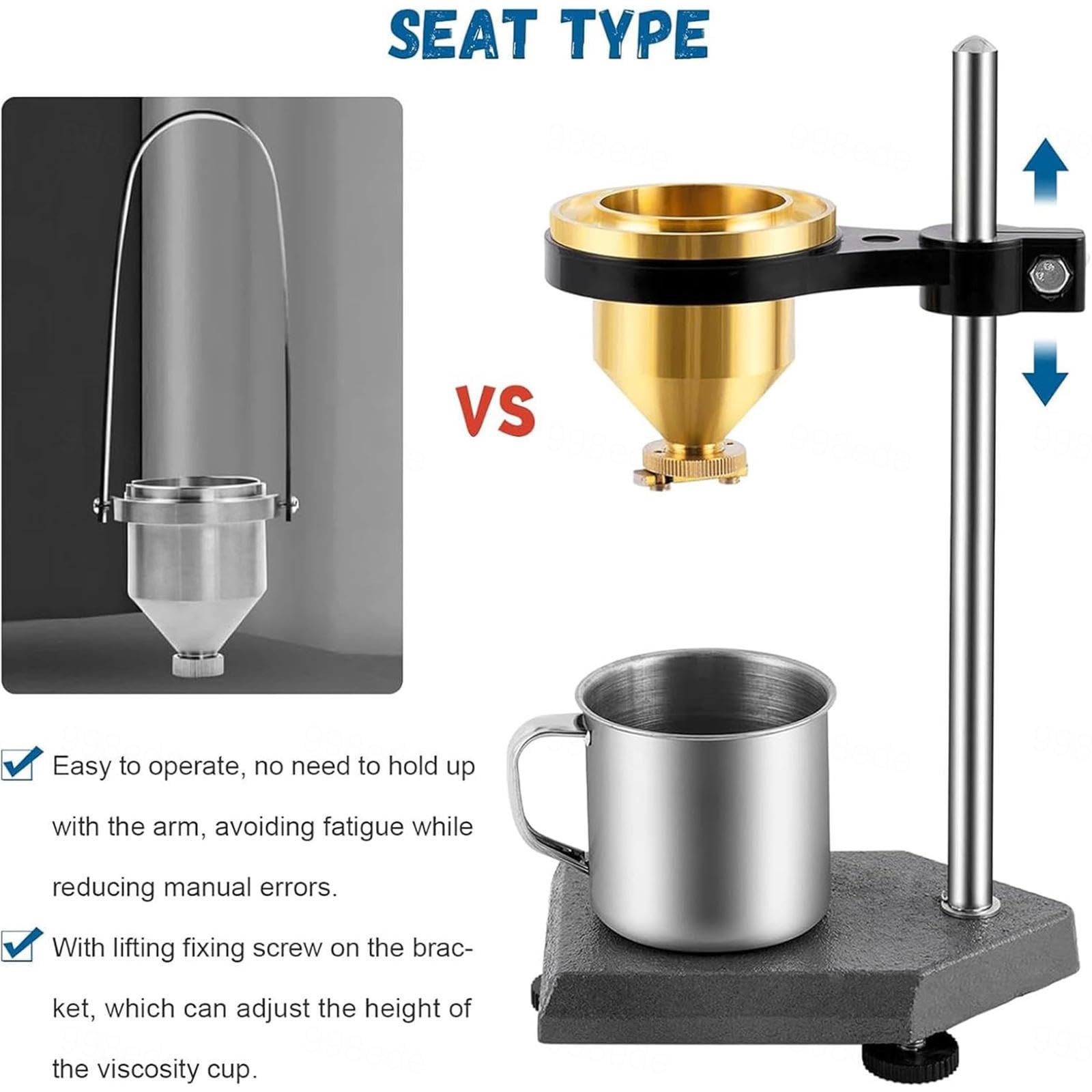 Viscosímetro de pintura con copa de flujo de latón, medidor de viscosidad de sobremesa, boquilla de flujo de 4 mm de diámetro, soporte ajustable y cronómetro, copa de flujo Ford para