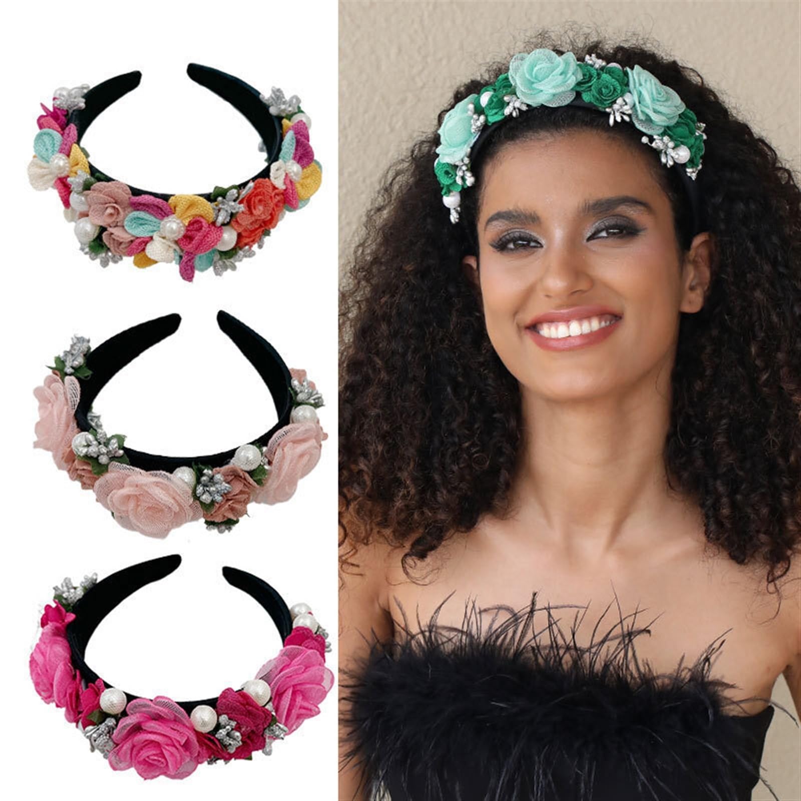 Amazon.com: Pearl Rose Hair Band Fabric Fashion Mori System  display picture 1
