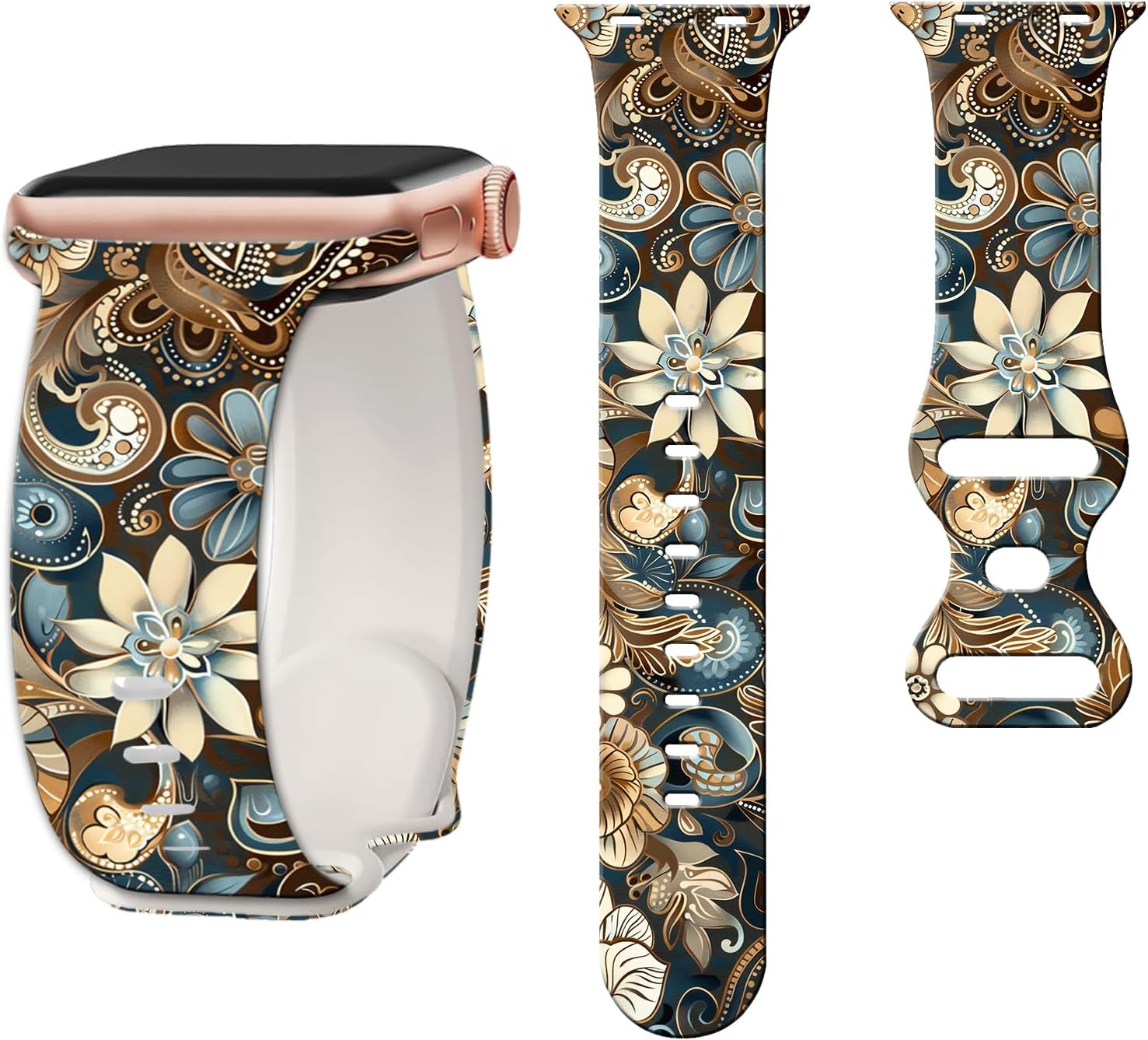 Sport Band Compatible with Apple Watch Bands 49mm 45mm 44mm 42mm 41mm 40mm 38mm Women, Silicone Floral Printed Fadeless Pattern Design Strap for iWatch Series11,10,9,8,7,6,5,4,3,2,1,SE