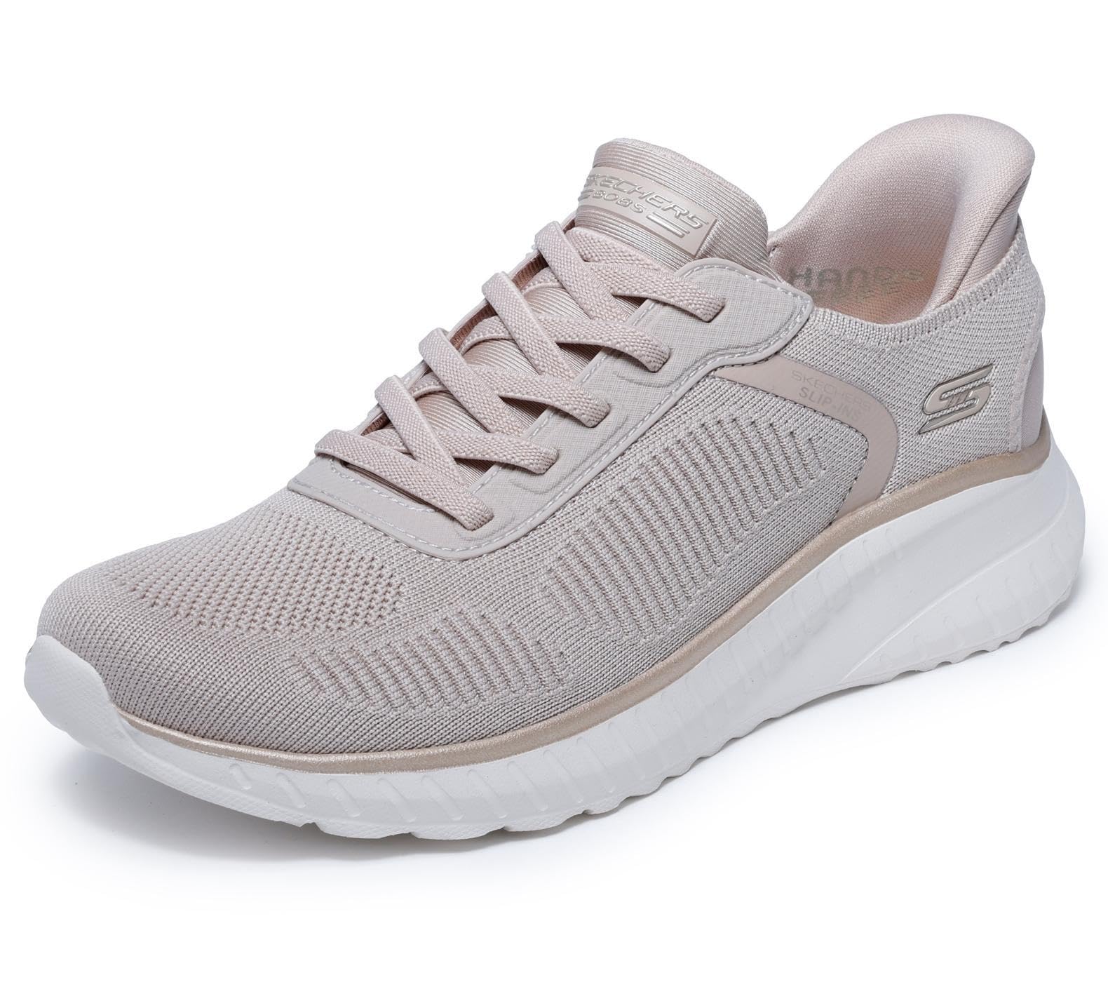 Skechers Women's Bobs Squad Chaos Current Muse Slip-in Trainers, Natural/Gold Textile, 5.5 UK