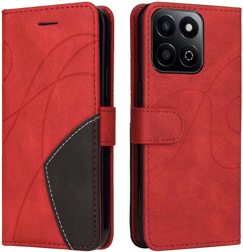 XINNI Cover Protettiva per Honor 200 Smart Case, Custodia per Cellulare retrò Antiurto in Pelle PU/TPU Portafoglio Magnetico Rosso