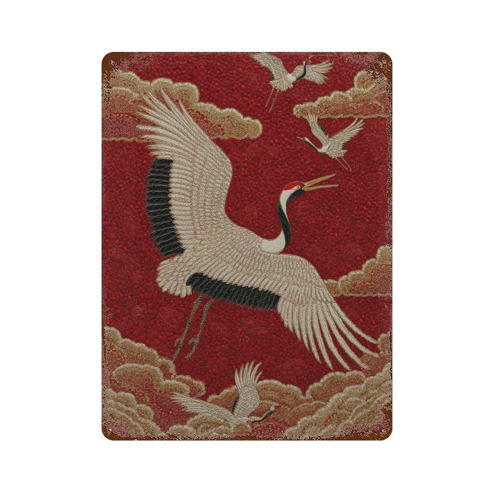 xiaoxiaoshen Japanese Crane Wall Decor Art Metal Tin Poster Modern Home Decor Art Home Bar Shop Decorations Vintage Sign 40x30cm