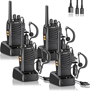 JUCJET 88E Walkie Talkie,Lizenzfrei PMR446 16 Kanäle Funkgeräte,2W Funkempfang 16 Kanäle 3-5 Meile Reichweite Sprechfunkgerä,Mit USB-Ladestation und Headset, (Schwarz, 4 Stück)