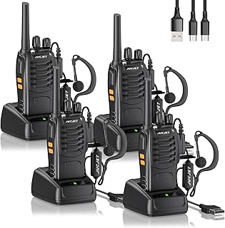 JUCJET Walkie Talkies 2023 Upgraded 88E Walkie Talkie Long Range for Adults with Earpieces, 16 Channel Handheld 2 Way Radio Rechargeable with Flashlight Li-ion Battery and Charger(4 Pack)