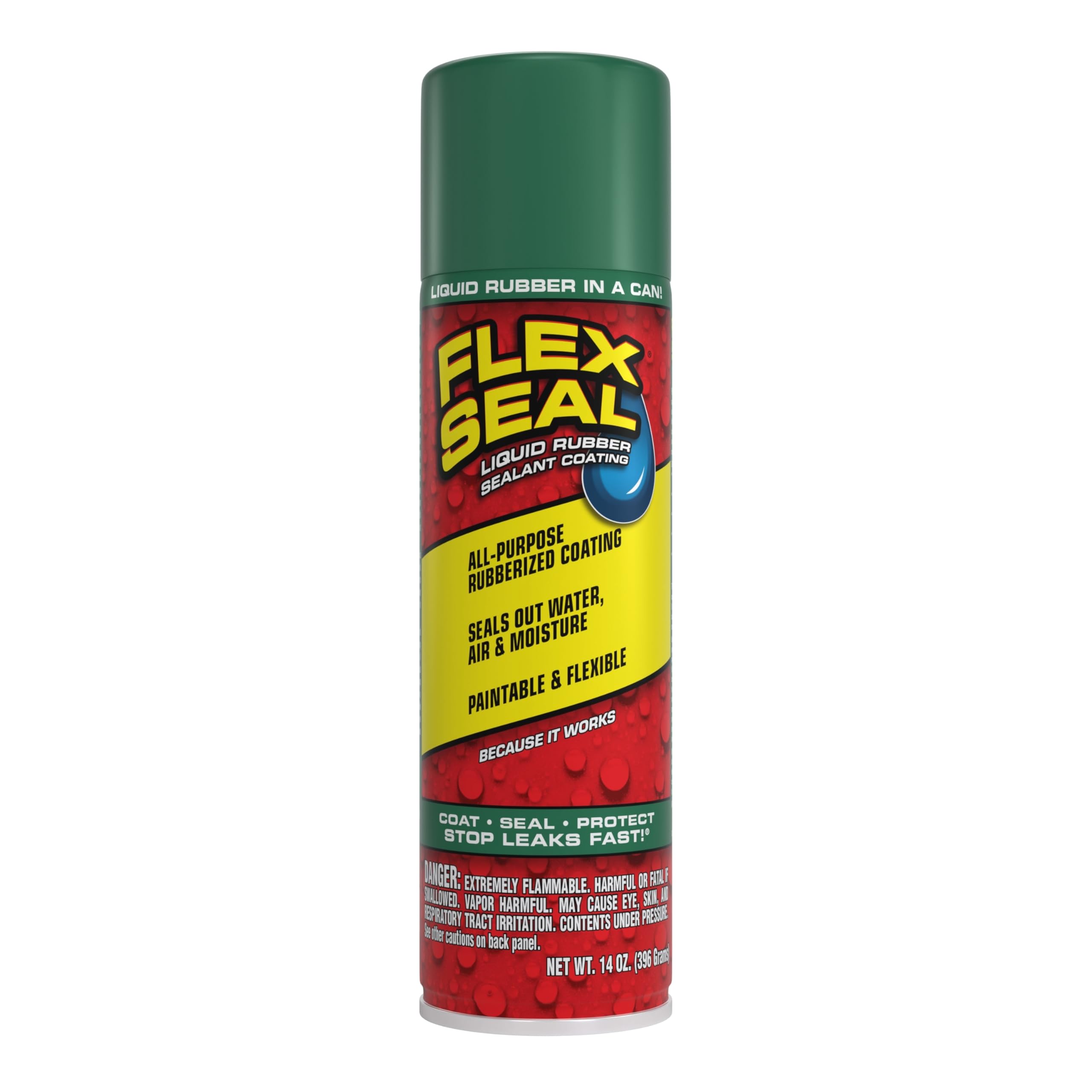 Flex Seal Spray Rubber Sealant Coating, Waterproof, Green, 14 oz, 1-Pack
