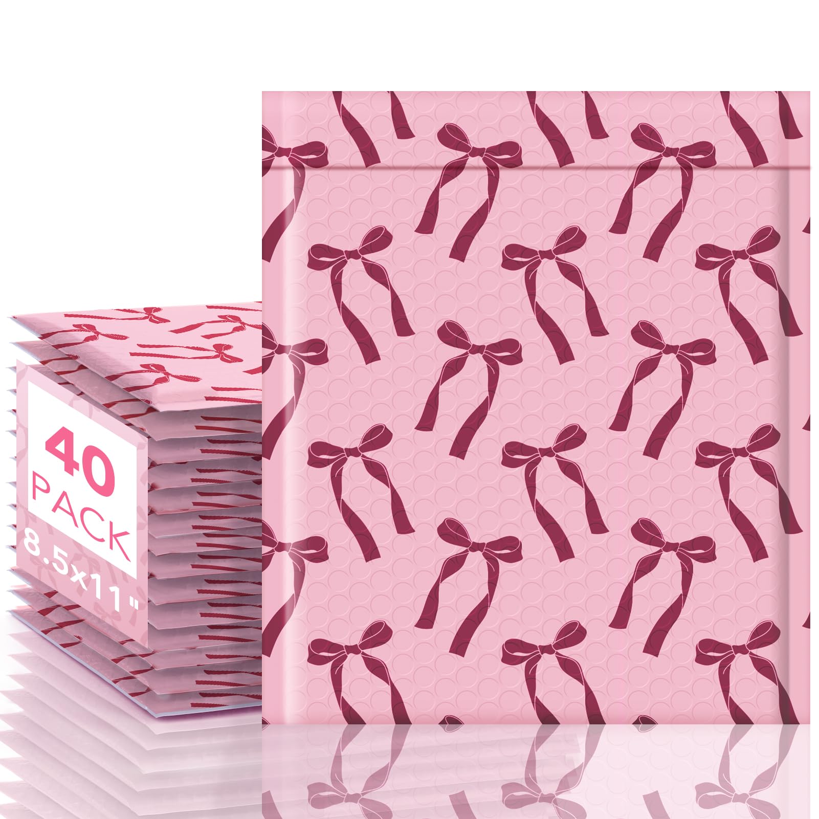 Fuxury Lot de 40 enveloppes à bulles épaisses, motif nœuds roses, 21,6 x 27,9 cm, forte adhérence – Enveloppes d'expédition rembourrées pour livres postaux, vêtements, 21,6 x 27,9 cm