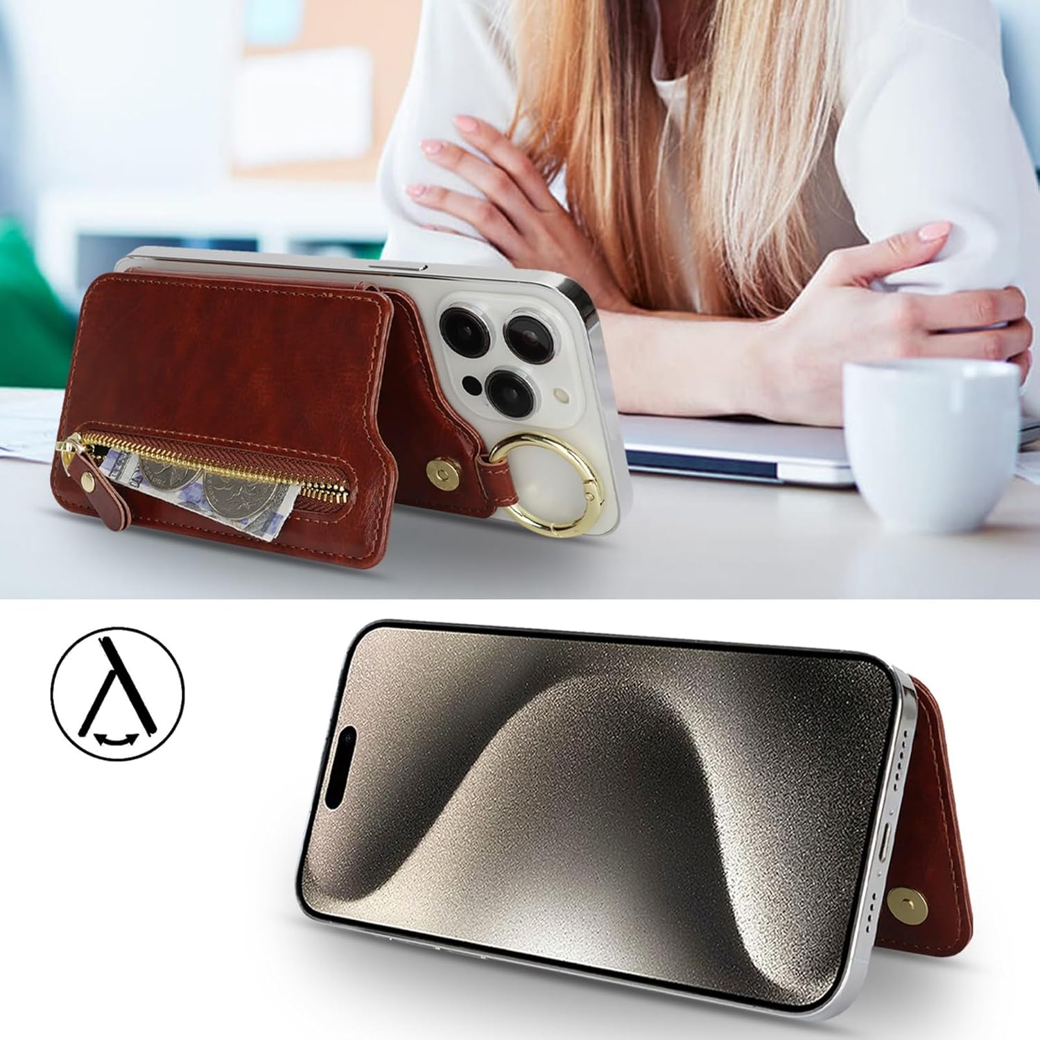 Zouzt for MagSafe Wallet, Magnetic Card Holder with Zipper, Dark Brown image 3