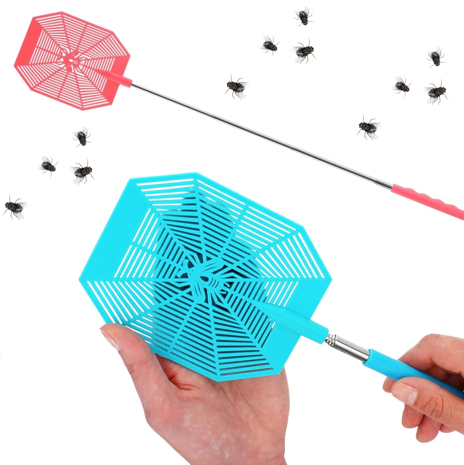 Schiacciamosche Estensibile Telescopico fino a 58cm Versione Robusta Scacciamosche Estensibile Ammazza Mosche Zanzare Insetti Fly Swatter Paletta Mosche,Colori Assortiti Colore Casuale,1 pezzo