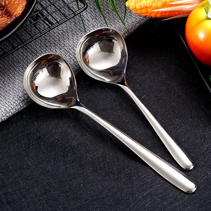 Silverware Flatware Set, 2/8/12/16 Pieces Restaurant Thickened 304 Stainless Steel Soup Spoon Hot Pot Spoon Household Simple 304 Stainless Steel Long Handle Mixing Spoon (Color : Silver,