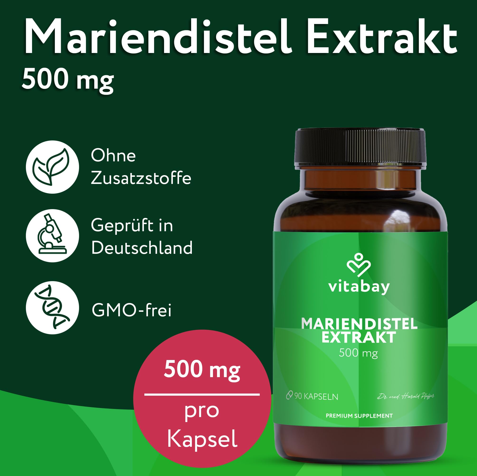 Vitabay Mariendistel Extrakt – 500 mg, 270 vegane Kapseln