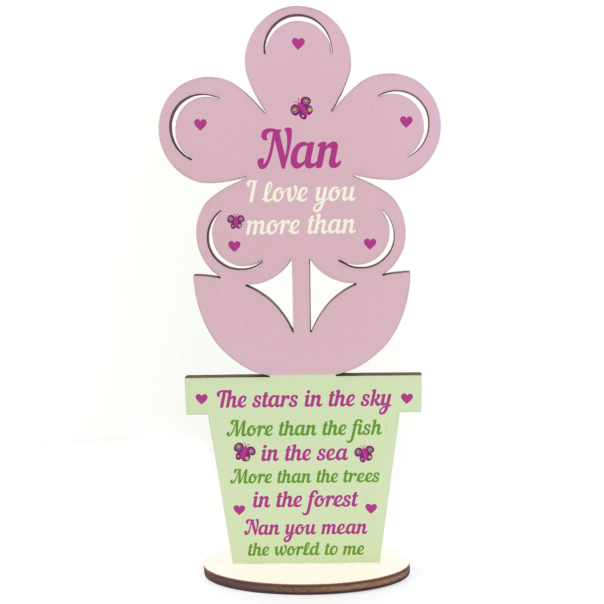Red Ocean Nan Birthday Wooden Flower Nan Gifts From Granddaughter Grandson Love Keepsake