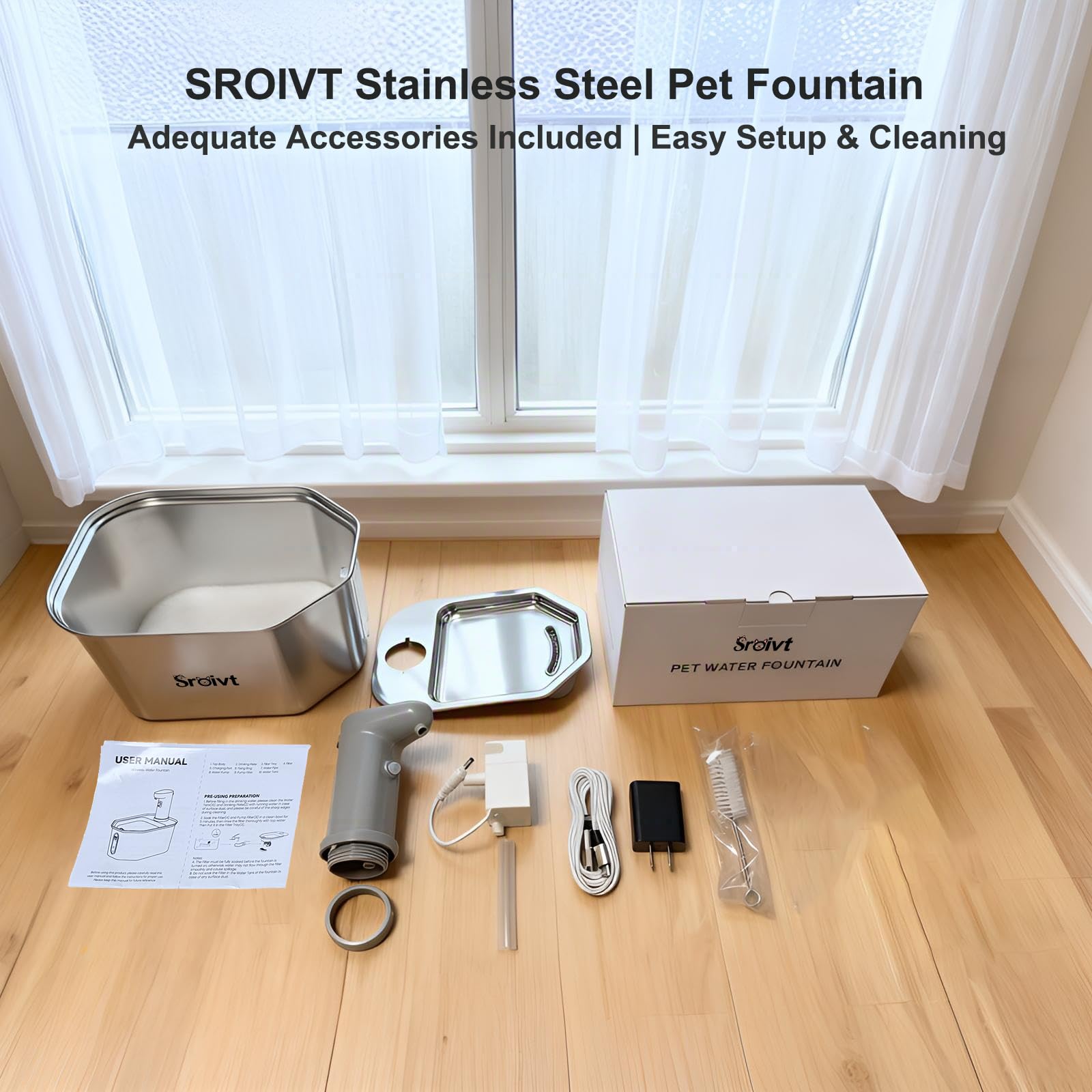 Cat Water Fountain Stainless Steel - cat Fountain - Water Fountains for Cats - pet Water Fountain - Dog Water Fountain - Stainless Steel cat Water Fountain Cordless - 88oz/2.6L,1Filters - image 8