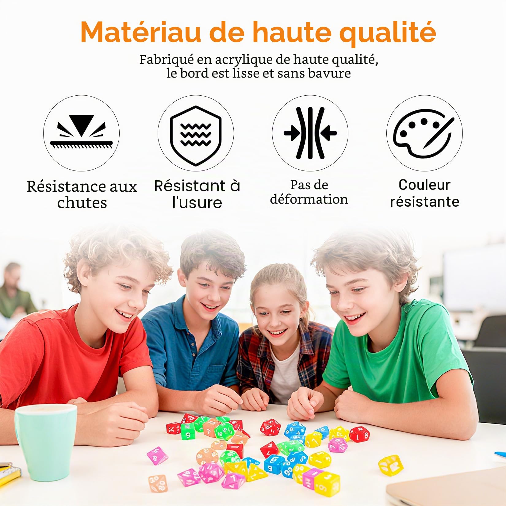 Lot de 42 dés polyédriques acrylique multicolores D4 D6 D8 D10 D12 D20 pour MTG RPG D&D jeux de table