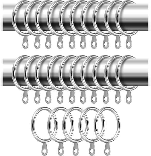 24 Pack Metal Curtain Rings, 30mm Internal Diameter Eyelets For Curtain Poles And Rods, Drapery, and Shower Hanging, Silver
