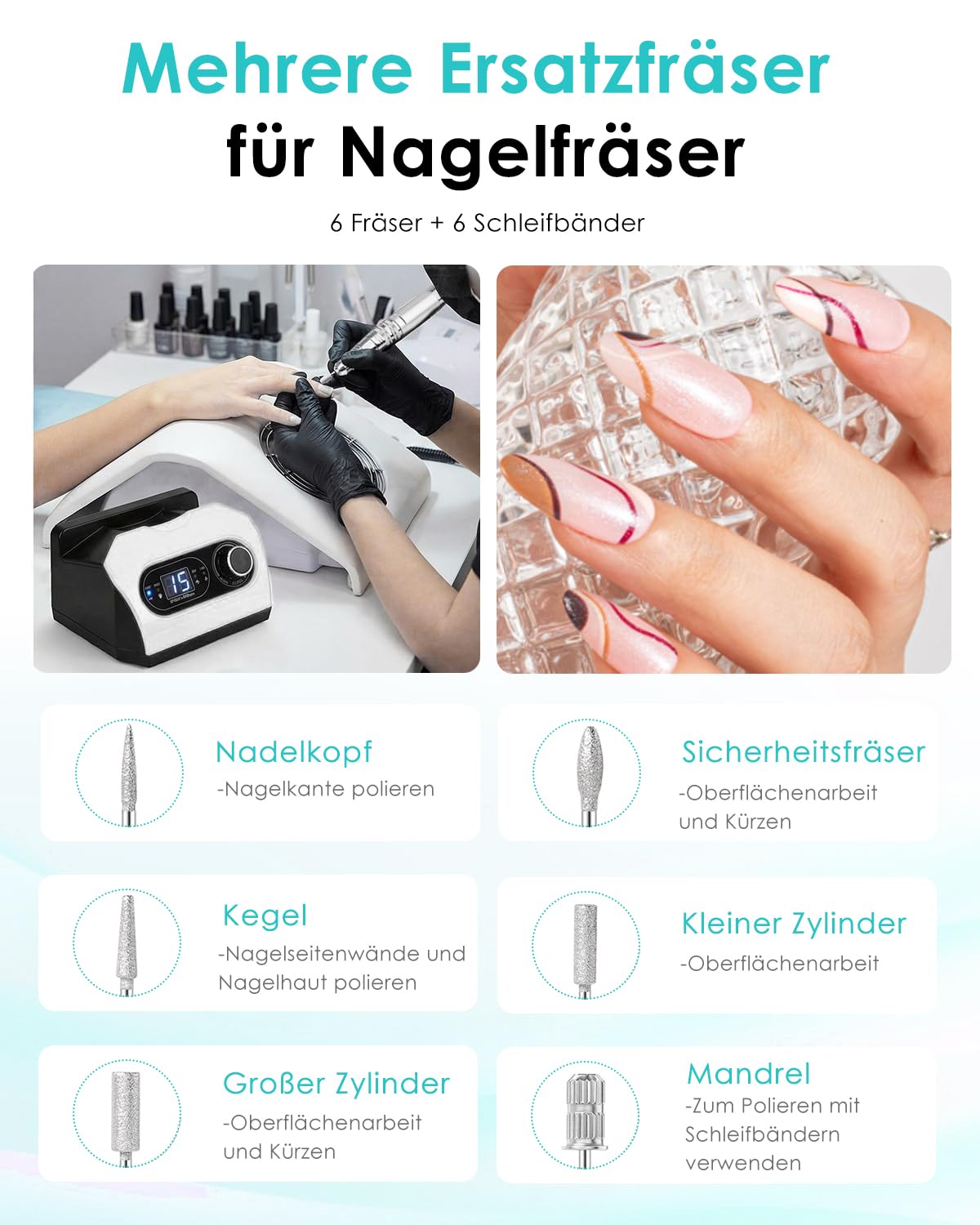 CozyZen Elektrische Nagelfeile, Profi Nagelfräse 35.000 U/min mit LED | Mit Fußpedal, 6 Aufsätzen und stufenloser Drehzahlregelung – Für Acryl-, Gelnägel sowie Maniküre und Pediküre