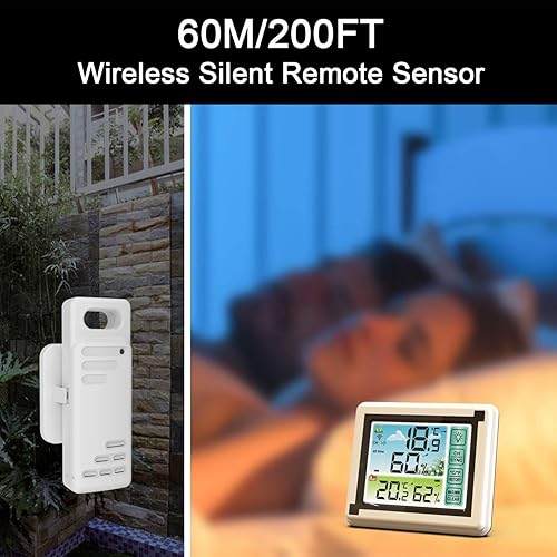 Miniatura 4 de Estación meteorológica inalámbrica para interiores y exteriores, termómetro con sensor remoto, monitor digital de temperatura y humedad con