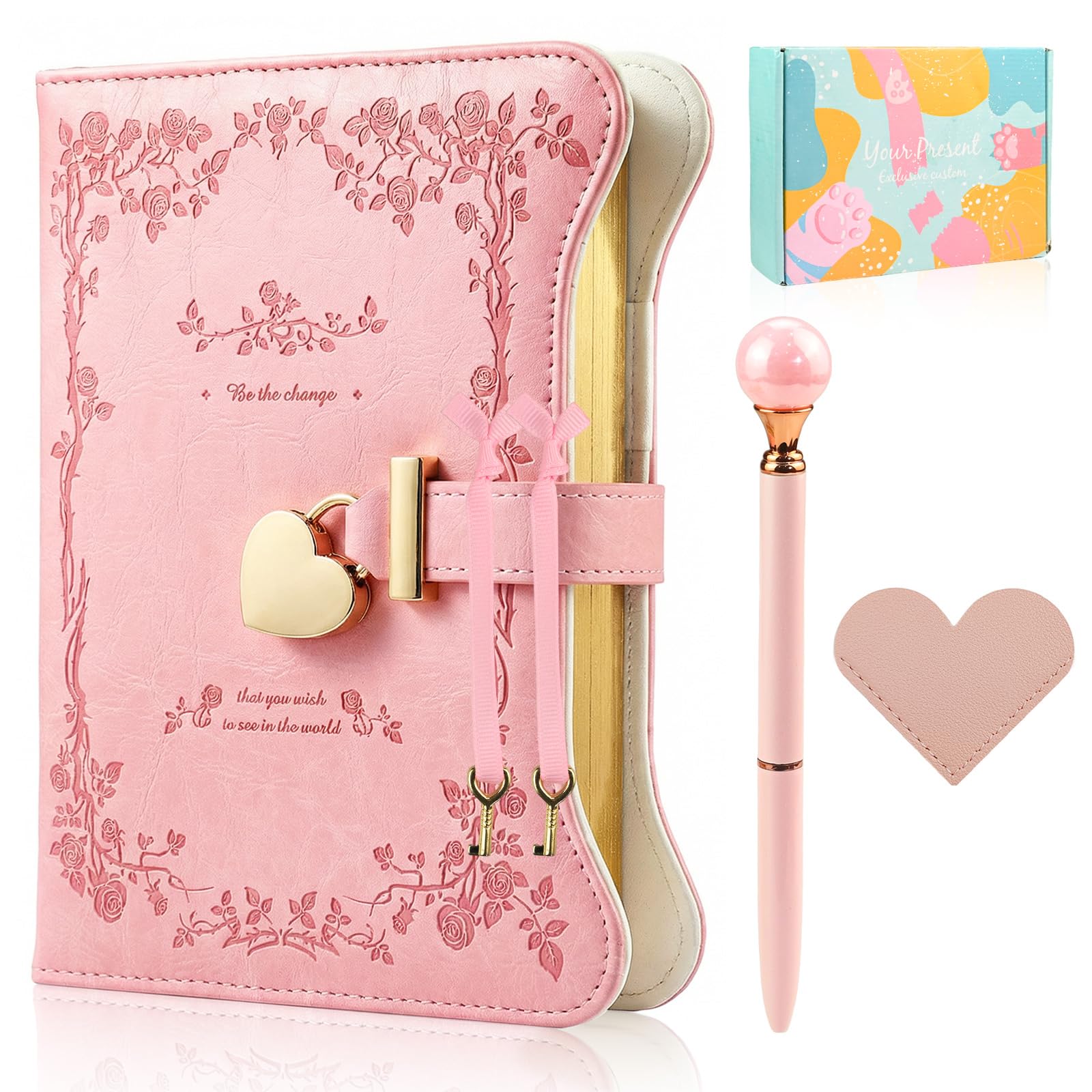 twirush Diary with Lock for Girls and Women, Lockable Kids Diary, A5 PU Leather Notebook, 360 Pages Journal with Lock, Keys, Pen and Gift box, lockable Secret Diaryfor Girls Ages 8-14(Pink) — image 1