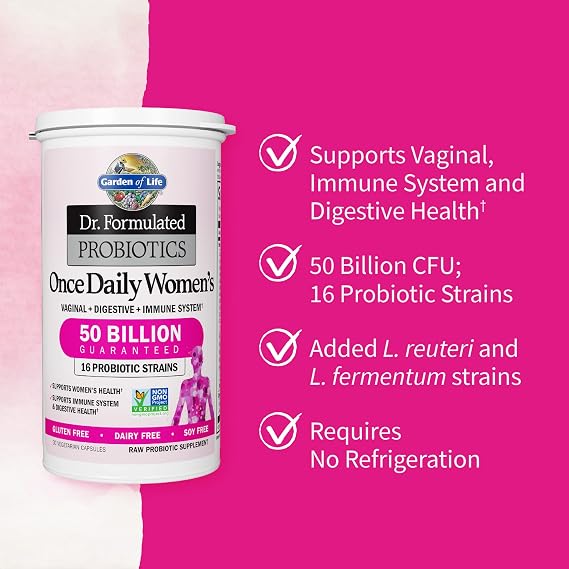 Garden of Life Children & Women Probiotic Bundle: Dr. Formulated Kids+ Berry Cherry Probiotics 5 Billion CFU 30 Chewables + Once Daily Womens Probiotics 50 Billion CFU - 30 Capsules, Shelf Stable