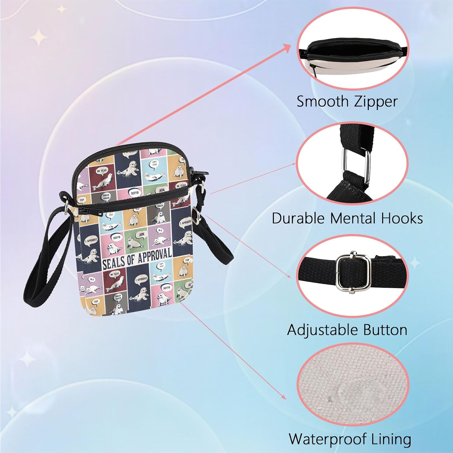 WSNANG Seals Of Approval Canvas Tote Bag Seals Animal Lover Reusable Grocery Bags Ocean Animal Themed Gifts for Women image 5