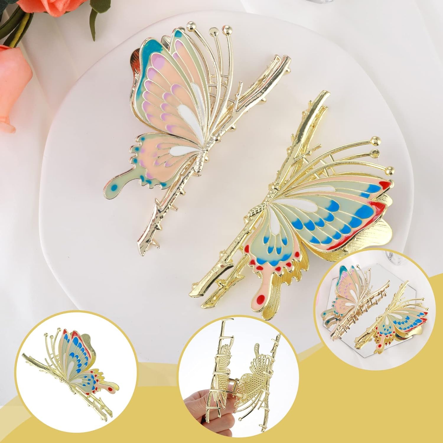 Butterfly Hair Claw Clips for Women,1 Pcs Large Non-Slip Strong Metal Butterfly Hair Clips Sparkly Hold Hair Jaw Clips Cute Hair Claws Big Butterfly Clips Cute Hair Clips Headwear Gifts