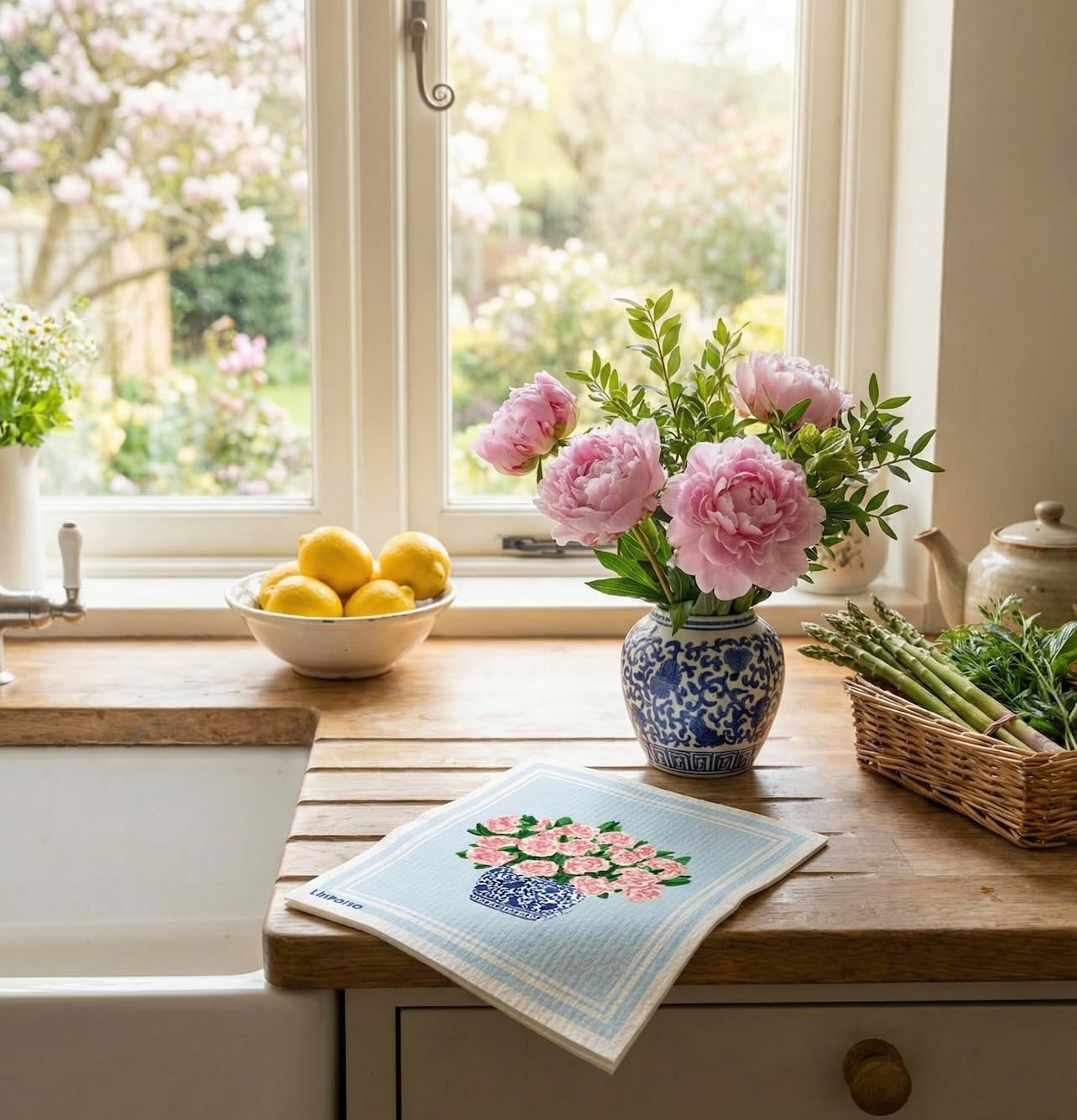 Garden Collection Swedish Dishcloth, Reusable Paper Towel, Super Absorbent Cellulose Sponge, Kitchen Cleaning Cloth, Washable & Compostable (Blooming Garden - 5 Pack)