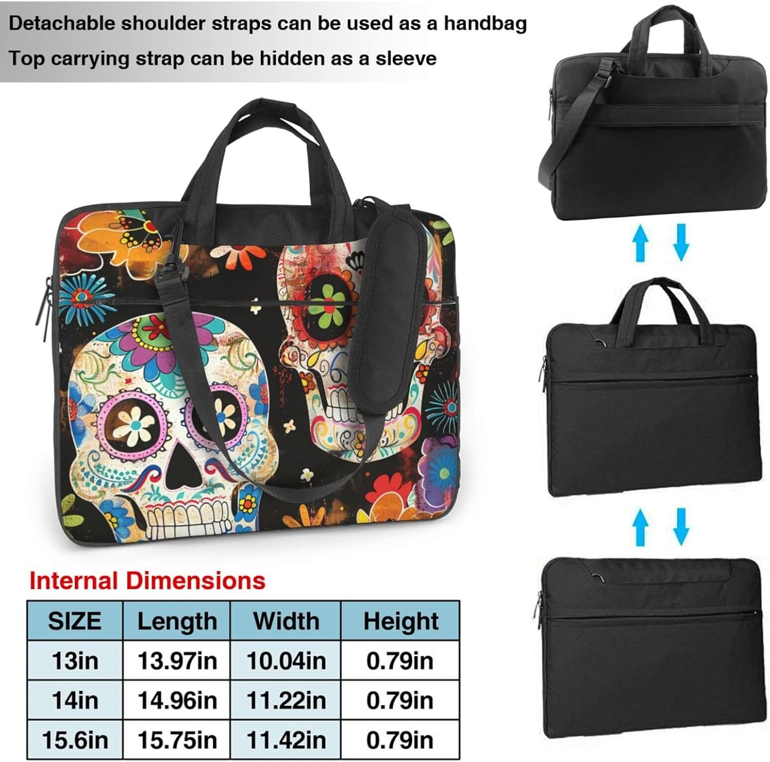 Sugar Skulls Printed Laptop Tote Bag, Laptop Tote Bag, Travel Bag, Business Computer Bag, Work Bag for Men and Women