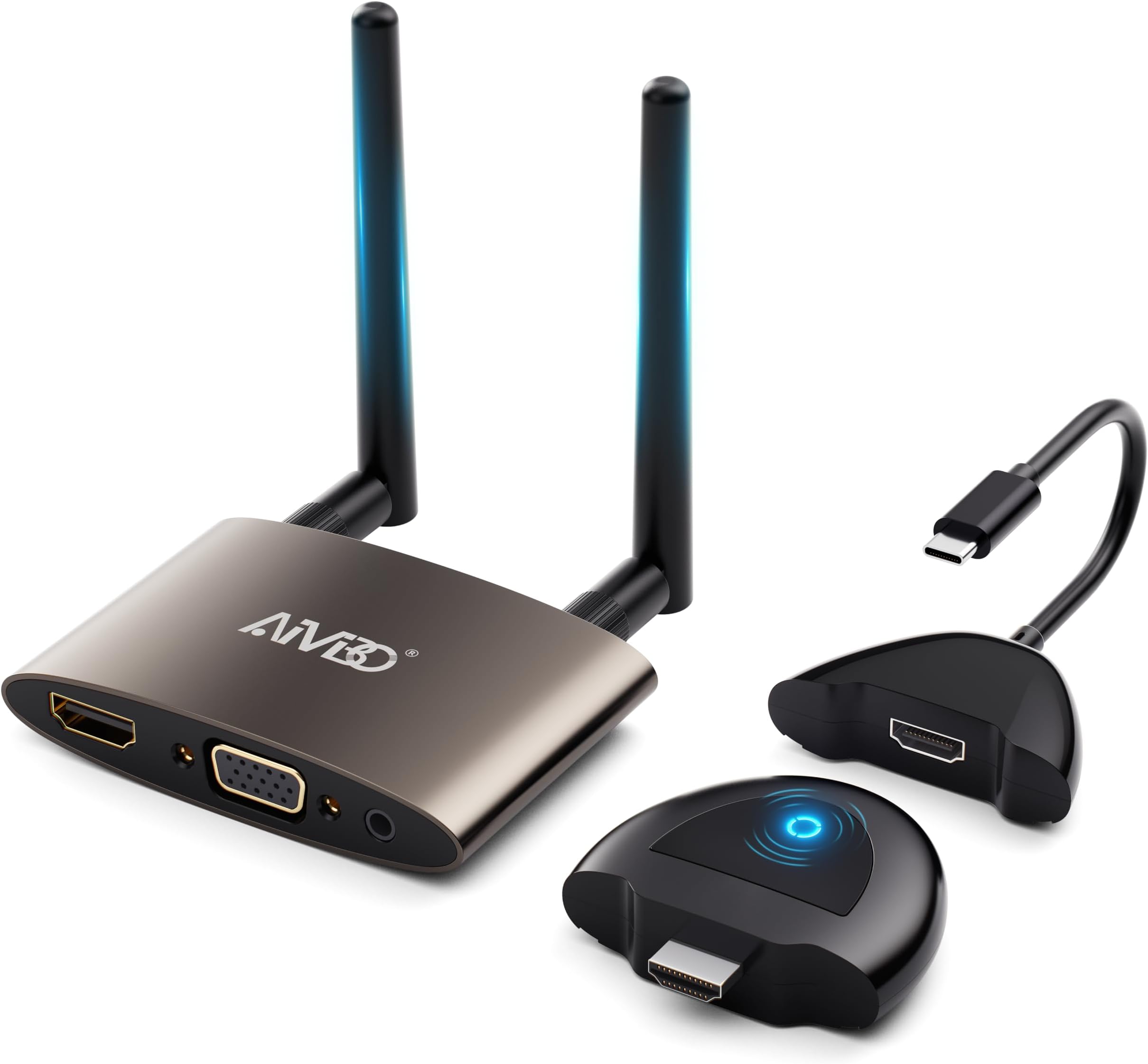 AIMIBOHDMI Wireless USB C & HDMI Transmitter and Receiver 4K, 5G Wireless Dual Port TX, HDMI Radio Transfer to Stream Video from Mac Book, Laptops, Phone to TV, Projector, Monitors - 50 m