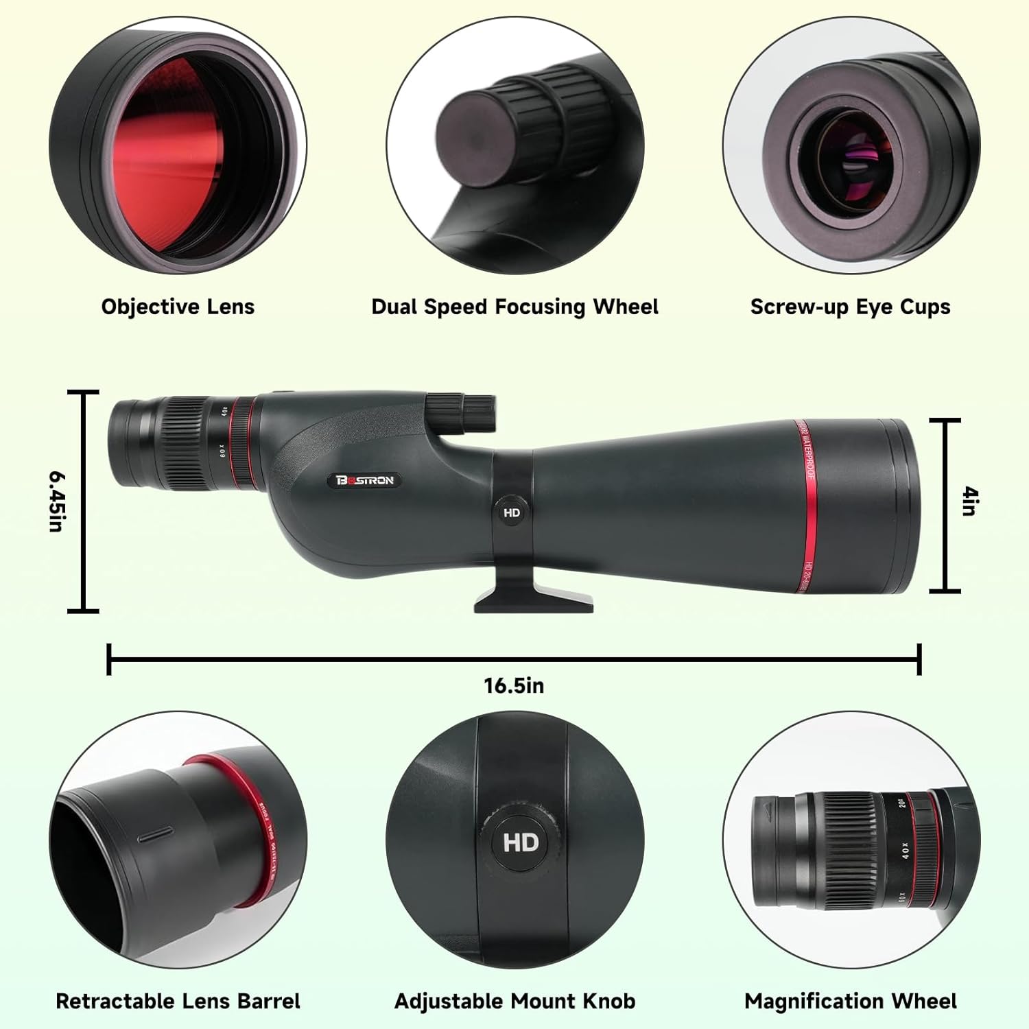20-60x82 Spotting Scopes for Target Shooting with 63in Full Size Tripod & Phone Adapter, Upgraded 27mm Eyepiece Low Light Vision BAK4 IPX7 Waterproof Spotter Scopes for Birding Watching