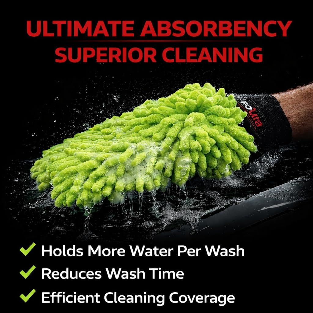 Microfiber Car Wash Mitt 2 Pack, Chenille Scratch-Free Wash Gloves, Ultra Soft, Highly Absorbent, 7.1” x 10.2”, Lint-Free, Reusable Auto Cleaning Mitt (Green)