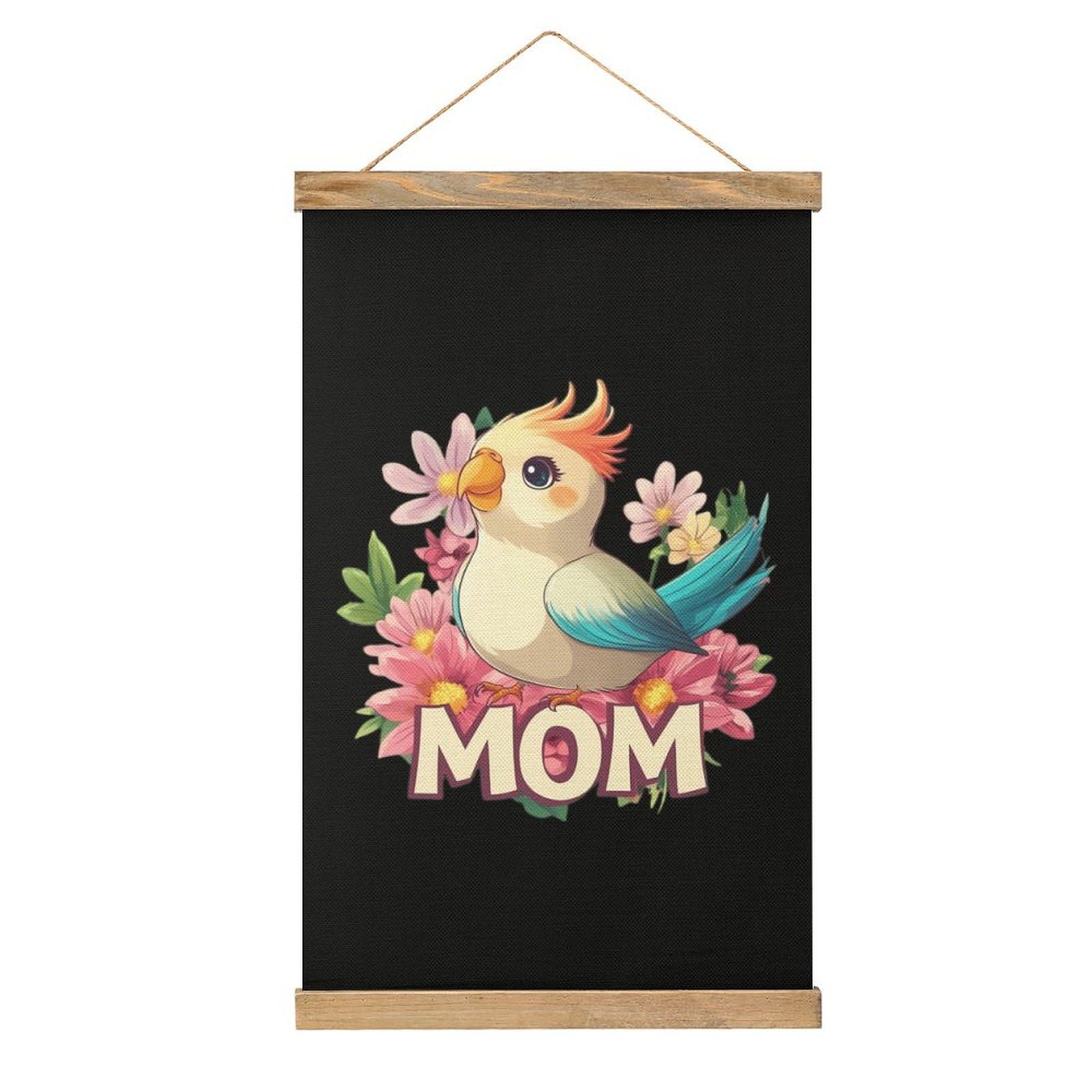 CGSBNGHA Cockatiel-Mom-Bird Parrot Wall Art Prints Linen Hanging Painting Scroll Paintings Pictures Decor for Home