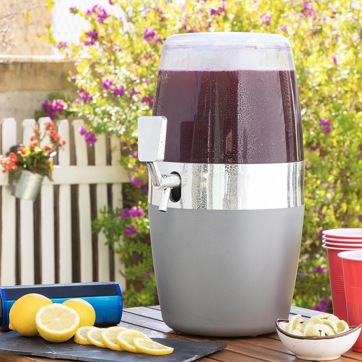Dispensador de bebidas refrigerante 4 L con grifo antigoteo, doble bandeja de hielo extraíble fuente de bebida transparente, depósito refrigerado para cócteles, jirafa cerveza, sangría, té helado
