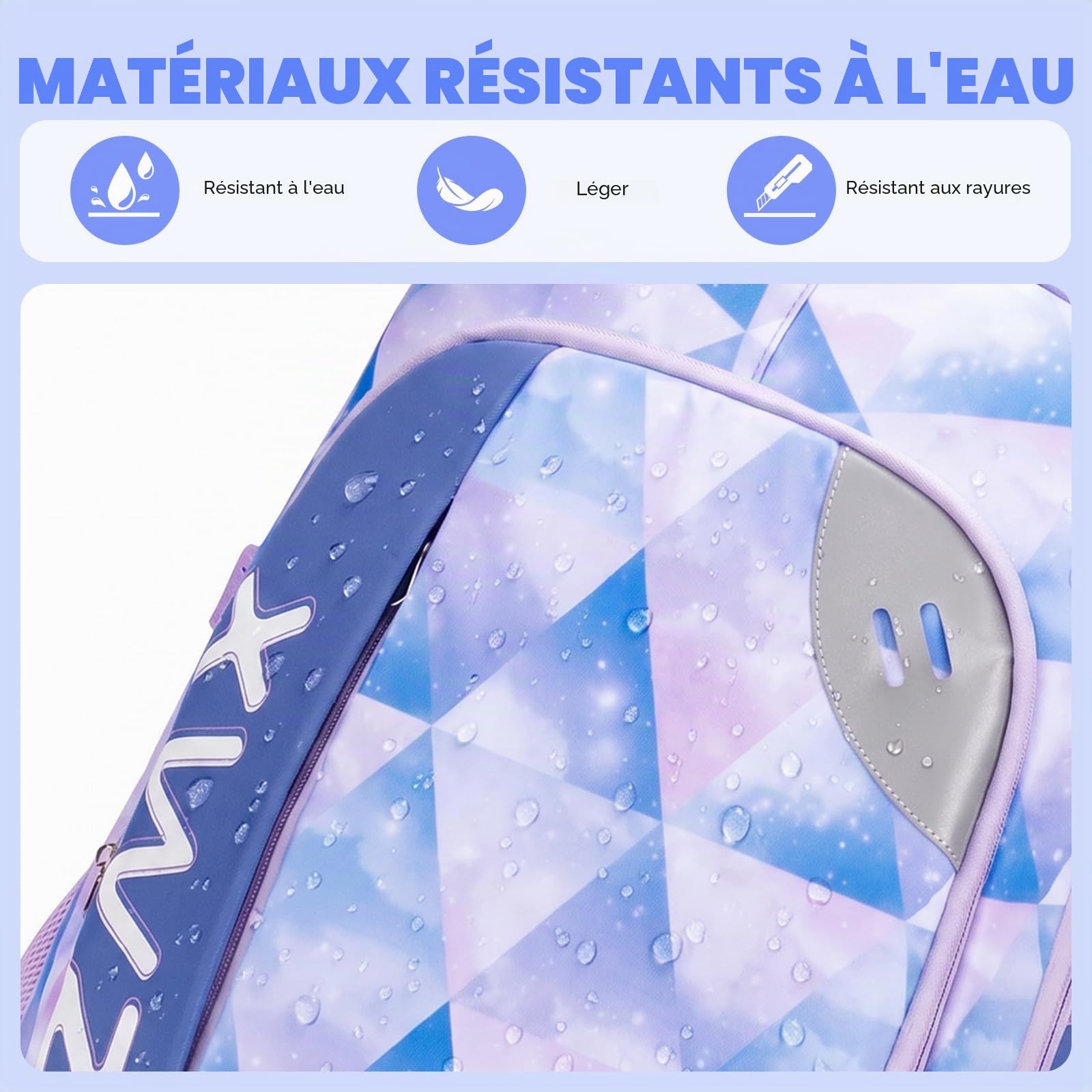 Amythe Cartable École Ados Filles 8 à 15 ans Collège Grand 46L, Bleu Clair | Imperméable Réfléchissant Léger Ergonomique Bleu Clair Daypack Multi-Poches Spacieux Robuste pour École Voyage Randonnée