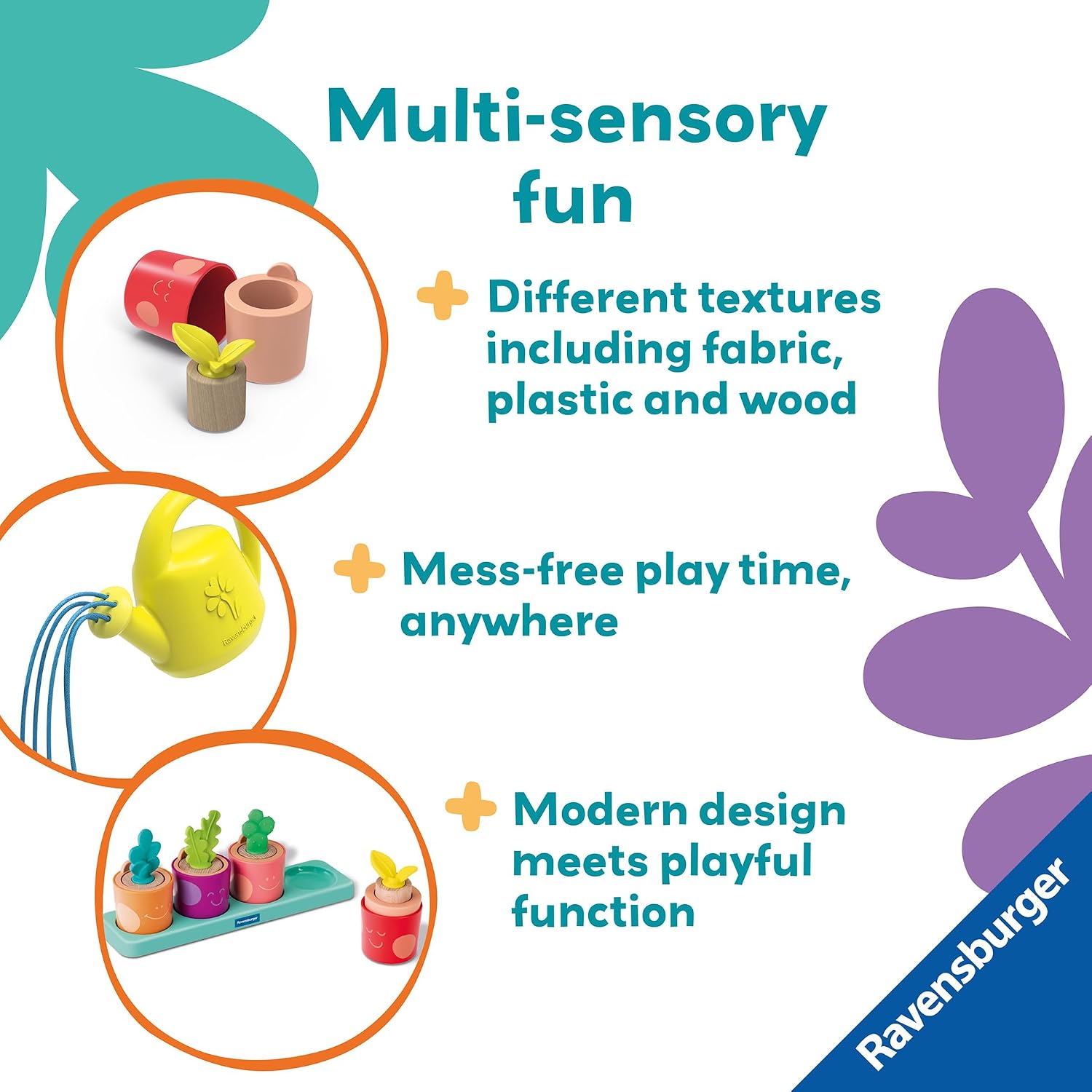 Ravensburger Play+ Puzzle and Play Set - My Little Plants - Wooden Sorting and Stacking Montessori Peg Game for Toddlers