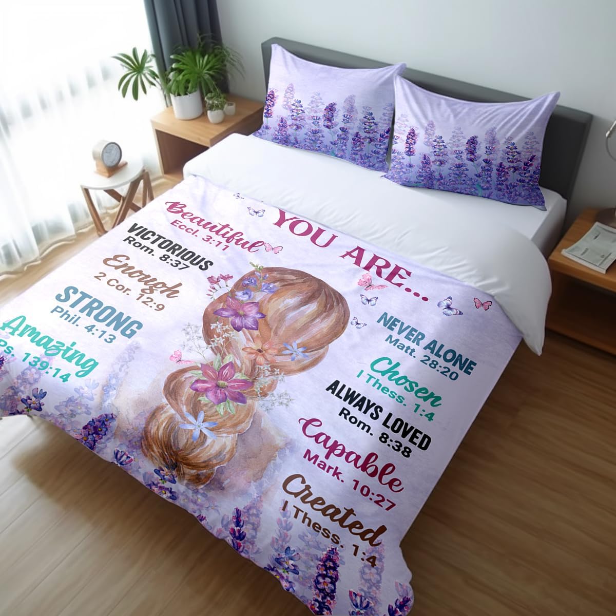 Girls Purple Comforter Sets Queen Size, Pretty Blonde Love Purple Floral Quilt Bedding Sets for Girls Bed in A Bag Comforter Set with 2 Pillowcases