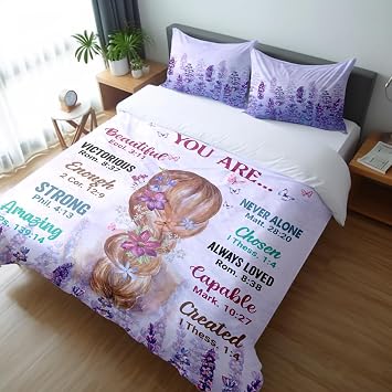 Girls Purple Comforter Sets Queen Size, Pretty Blonde Love Purple Floral Quilt Bedding Sets for Girls Bed in A Bag Comforter Set with 2 Pillowcases