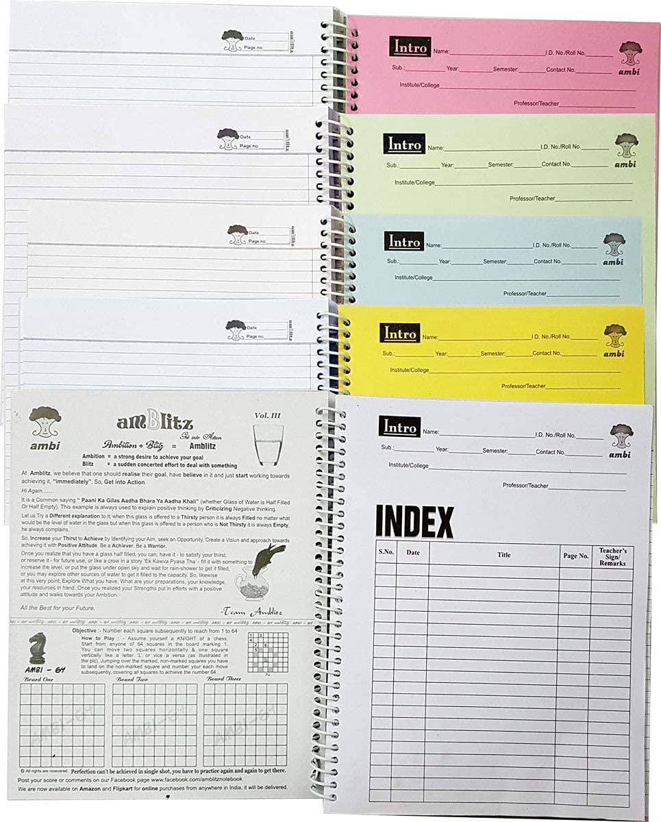Amblitz Quaderno a spirale a 5 soggetti - a righe - (500 pagine, formato A4 circa)