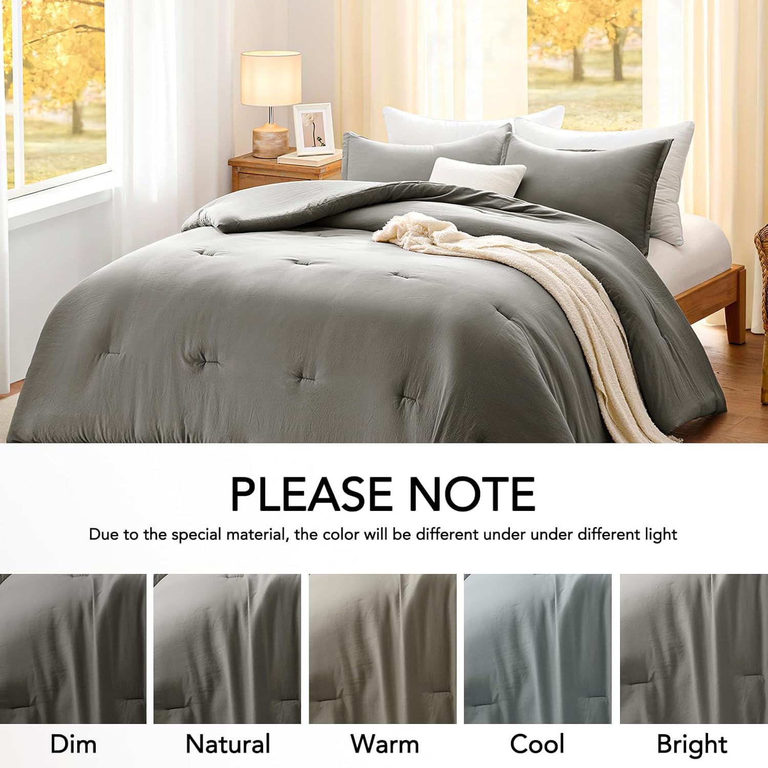 Queen Comforter Sets Grey,3PCS Soft Lightweight Breathable Bedding Comforter Sets for All Season, Queen Size(90''×90'' Comforter & 2 Pillowcases) - Image 5